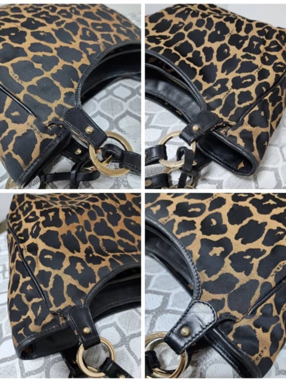 Authentic Fendi Leopard Print Canvas Shoulder Bag Brown/Black